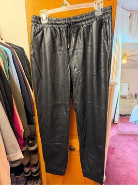 Faryl Robin Black Faux Leather Joggers NWT